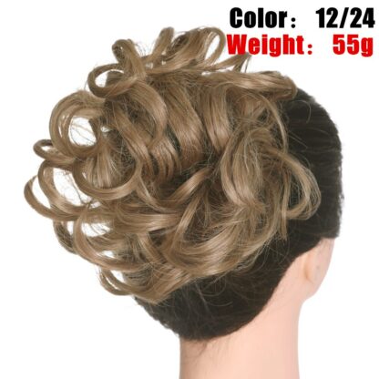 Chignon en cheveux synthétiques pour dames, bouclé, effet décoiffé