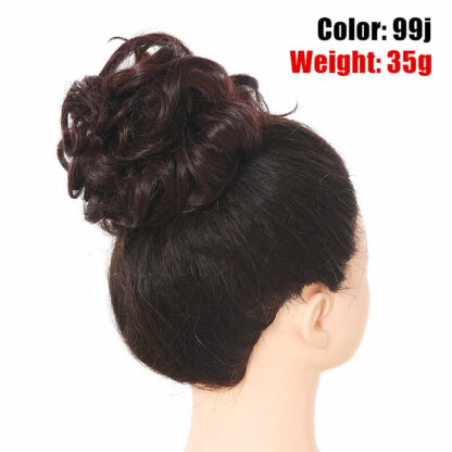 Chignon en cheveux synthétiques pour dames, bouclé, effet décoiffé