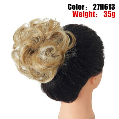 Chignon en cheveux synthétiques pour dames, bouclé, effet décoiffé