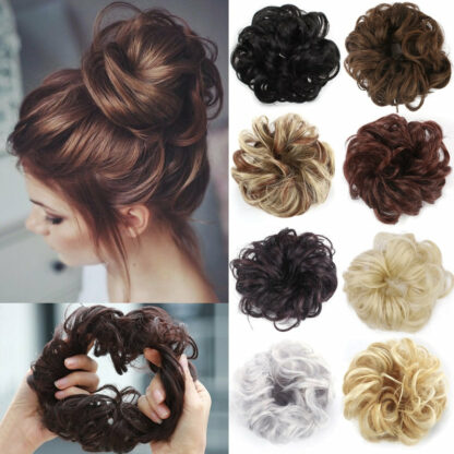 Chignon en cheveux synthétiques pour dames, bouclé, effet décoiffé