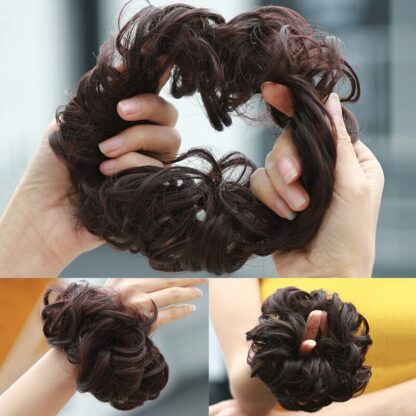 Chignon en cheveux synthétiques pour dames, bouclé, effet décoiffé