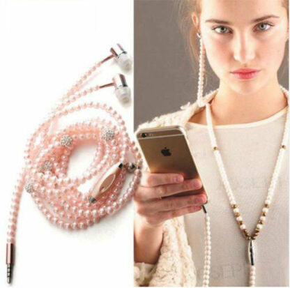 Collier en fausses perles avec écouteurs compatible iPhone et Android