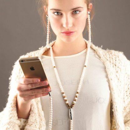 Collier en fausses perles avec écouteurs compatible iPhone et Android